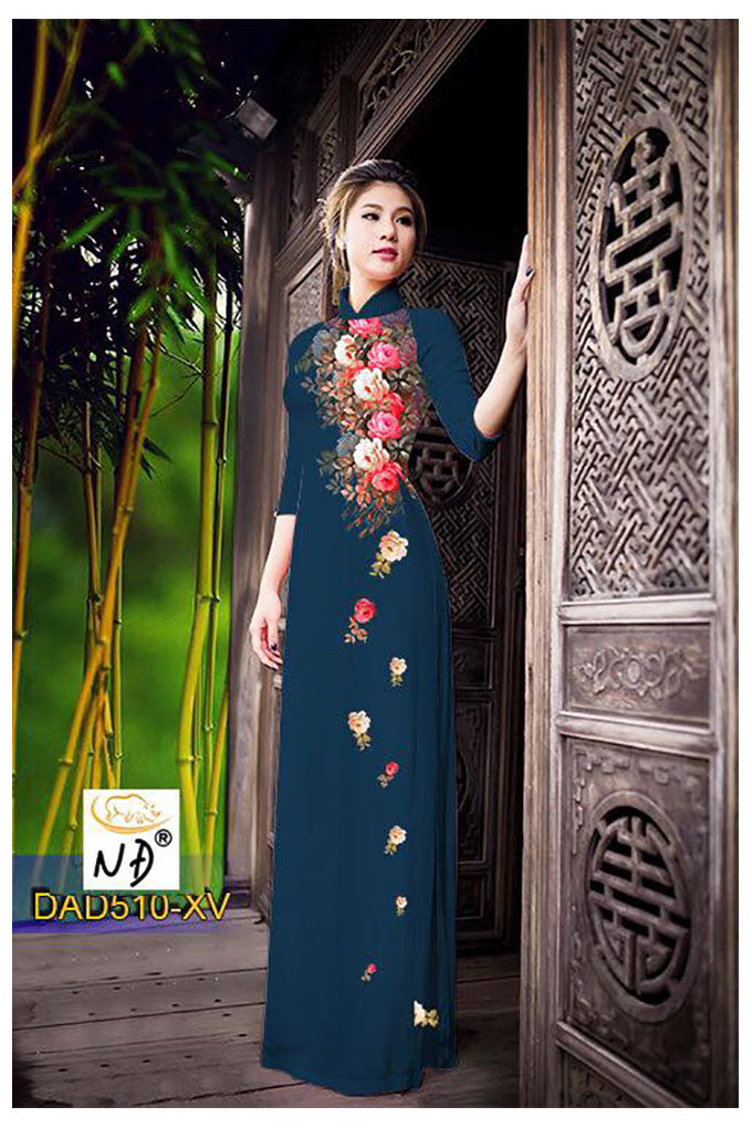 1 Set - Ao Dai - Traditional Vietnamese Long Dress Collections with Pants - Silk 3D - All Size - Hoa Cuc
