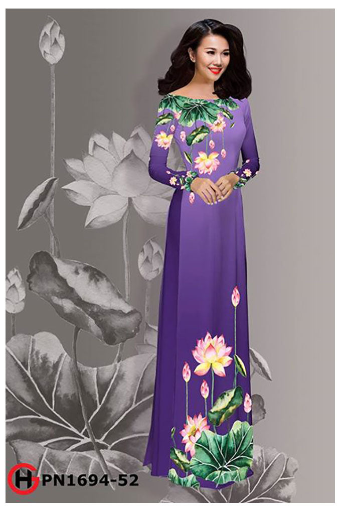 1 Set - Ao Dai - Traditional Vietnamese Long Dress Collections with Pants - Silk 3D - All Size - Hoa Cuc