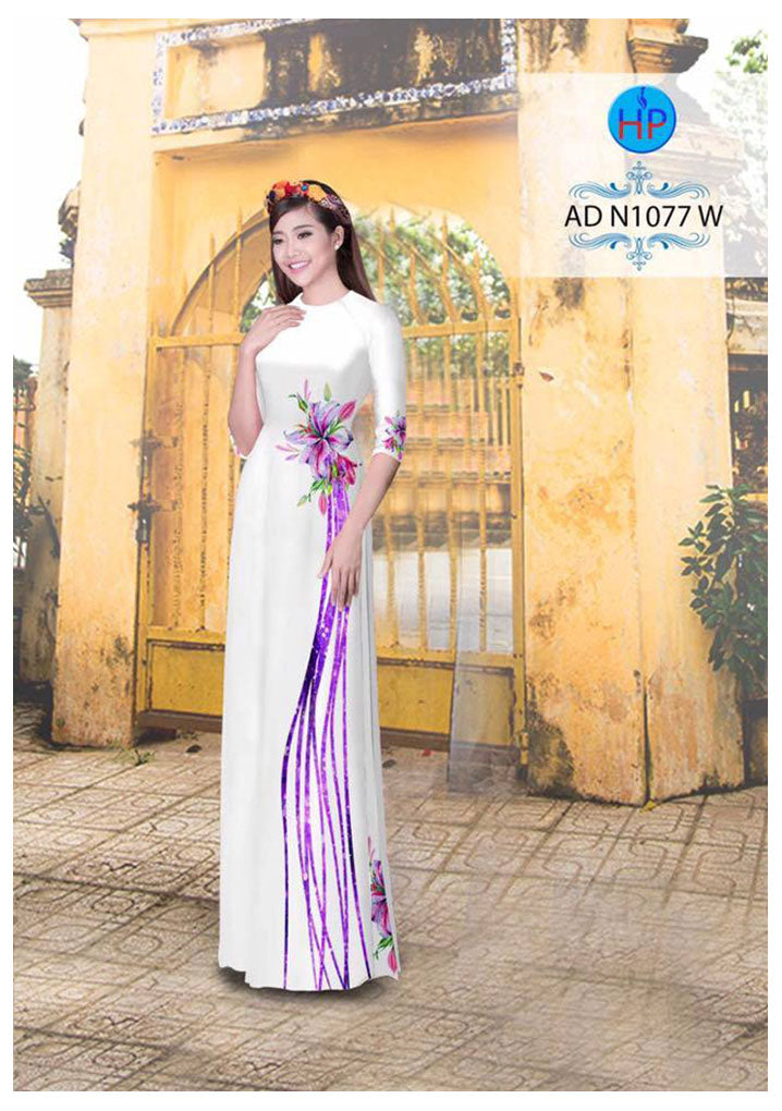 1 Set - Ao Dai - Traditional Vietnamese Long Dress Collections with Pants - Silk 3D - All Size - Hoa Cuc