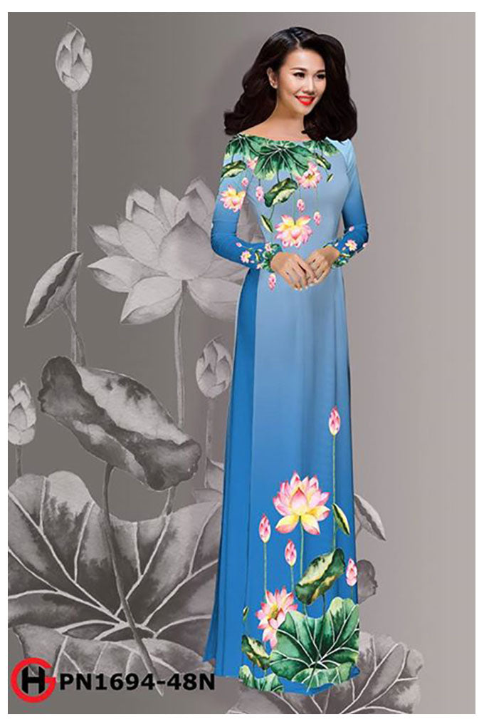 1 Set - Ao Dai - Traditional Vietnamese Long Dress Collections with Pants - Silk 3D - All Size - Hoa Cuc
