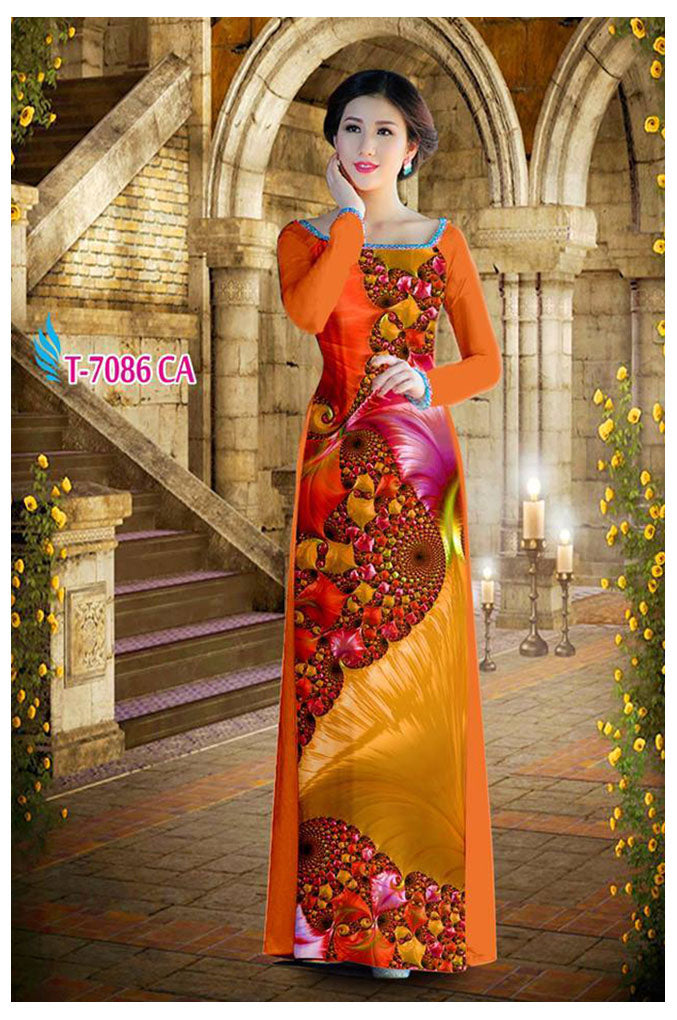 1 Set - Ao Dai - Traditional Vietnamese Long Dress Collections with Pants - Silk 3D - All Size - Hoa Cuc