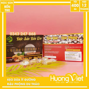 2 Packs* 400g Kẹo Dừa Đậu Phộng Ít Đường Du Thảo