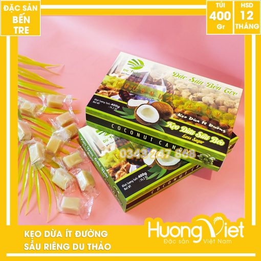 Kẹo dừa nguyên chất ít đường Du Thảo 400g* 2 Packs