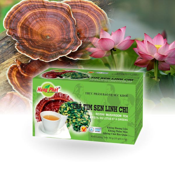 2 Boxs-  Tra Hung Phat - Hung Phat Tea -Trà Tim Sen Linh Chi - Lotus Reishi Mushroom Tea