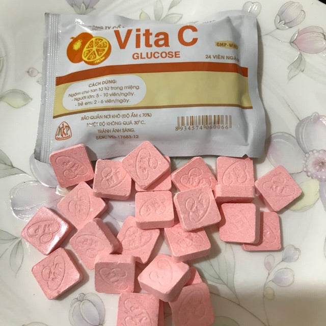 10 gói*24tablets - KẸO CAM TUỔI THƠ VITA C GLUCOSE - BỌC 24 VIÊN NGẬM