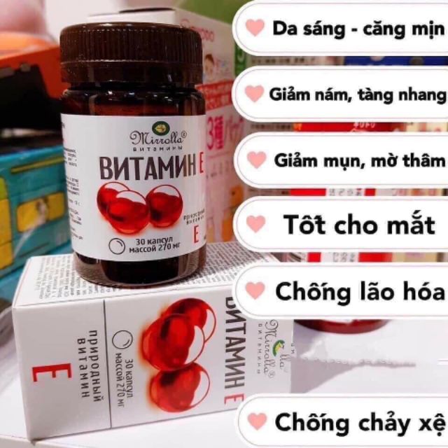 02boxs- Vitamin E đỏ Nga Mirrolla 270mg (Hộp 30 viên)