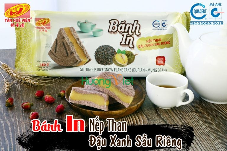 02 Packs *Bánh in nếp than đậu xanh sầu riêng 6 bánh/pack Tân Huê Viên