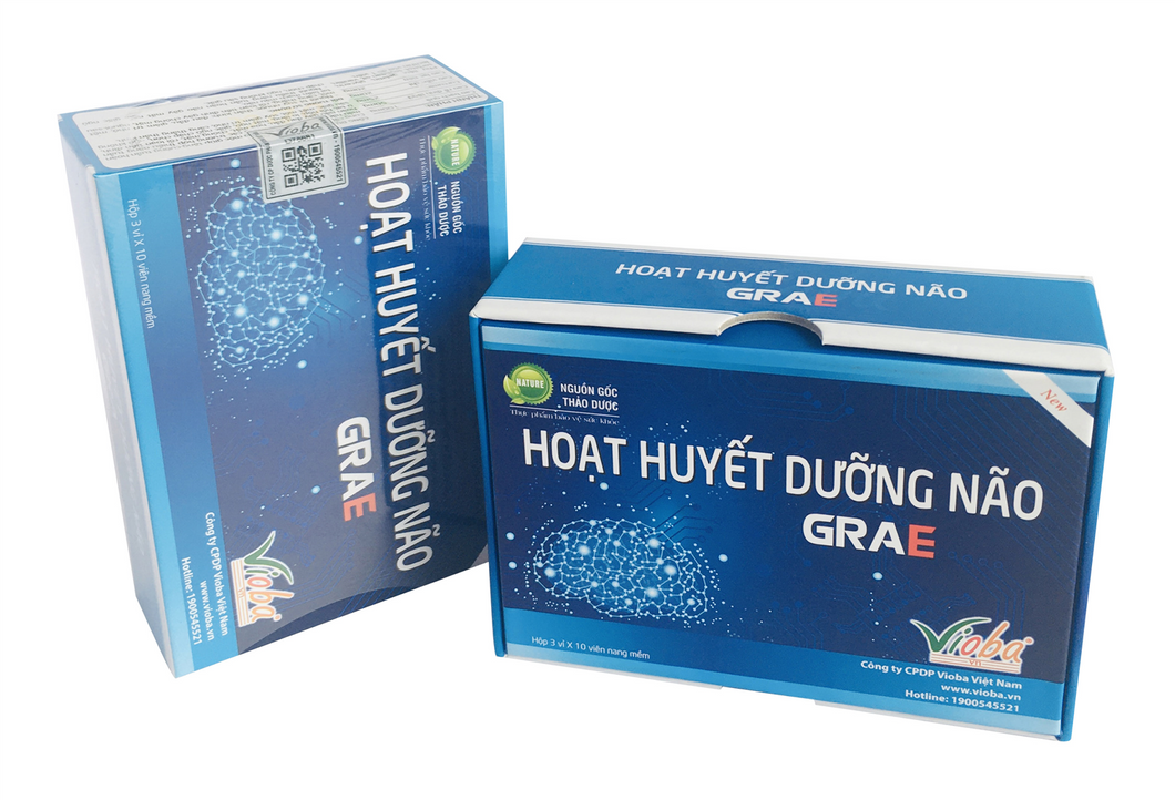 02 Boxs - Hỗ trợ điều trị thiểu năng tuần hoàn não, gây đau đầu, hoa mắt, chóng mặt, rối loạn tiền đình, ù tai, hồi hộp, lo lắng, mất ngủ, suy giảm trí nhớ. Hoạt huyết dưỡng não GRAE, hộp 30 viên (hộp cứng cao cấp màu xanh)