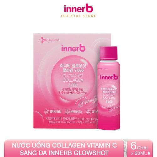 Hộp 6 chai nước uống Collagen Vitamin C sáng da InnerB Glowshot (50mlx6)