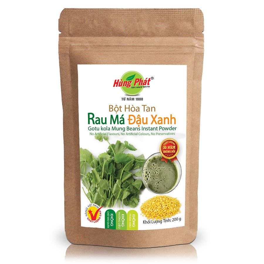 2 Boxs-  Tra Hung Phat - Hung Phat Tea -Bột Hòa Tan Rau Má Đậu Xanh - Gotu Kola Mung Beans Instant Powder