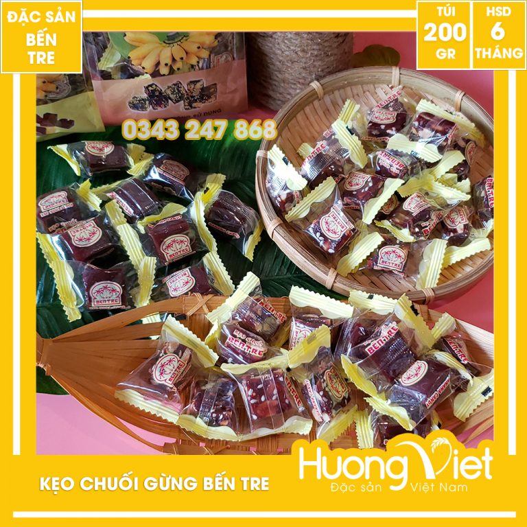 06 Packs* 200g Kẹo chuối gừng nước cốt dừa đậu phộng Bến Tre