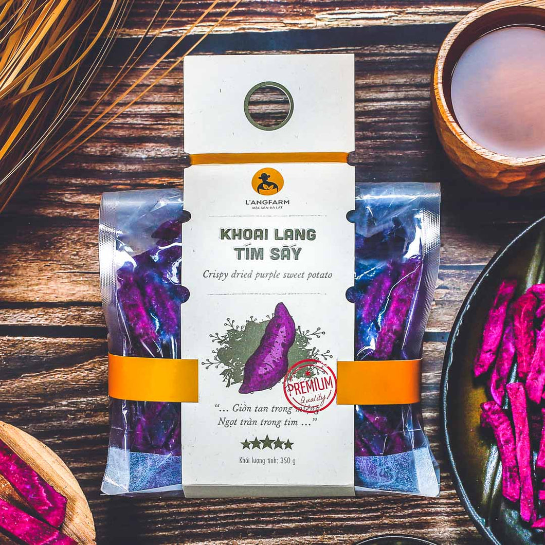 02 Boxes - Khoai lang tím sấy (sợi), 350g, bịch, mẫu mawashi