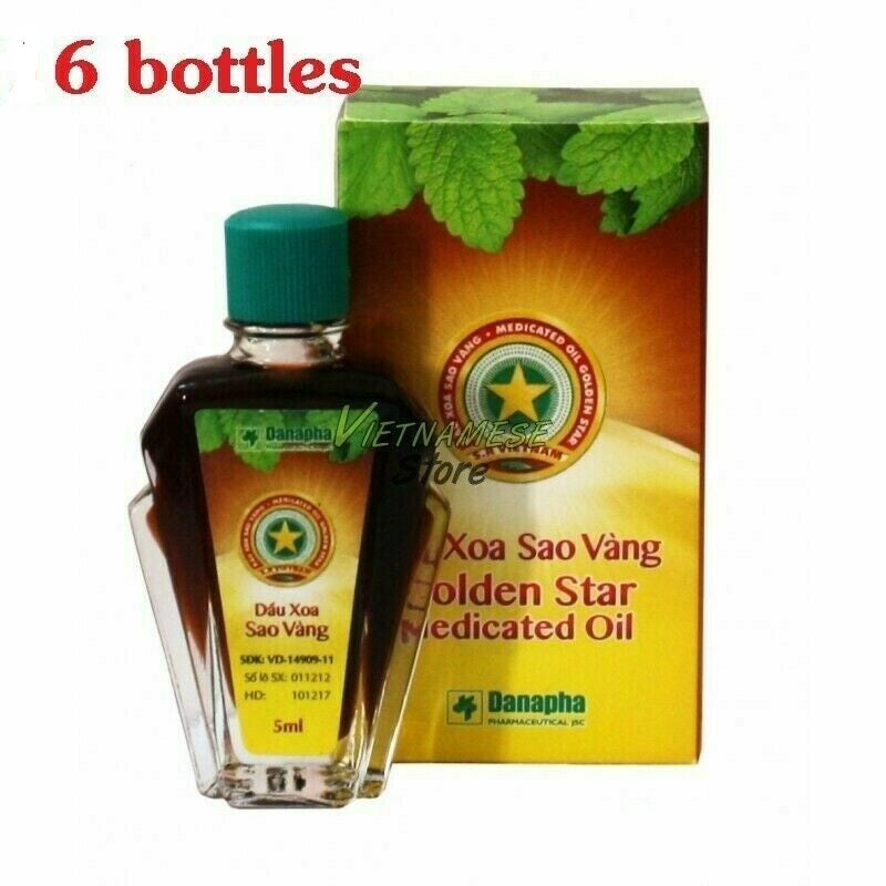 06Boxes X 5ml  Golden Star Medicated Oil Colds & Flu, Insect Bites Gold, Vietnam