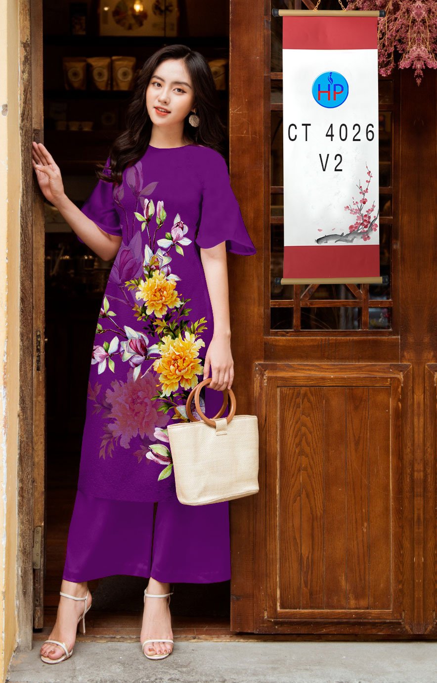 1 Set - Ao Dai - Traditional Vietnamese Long Dress Collections with Pants - Silk 3D - All Size - Hoa Cuc