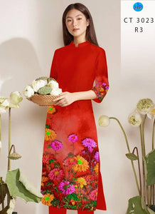 1 Set - Ao Dai - Traditional Vietnamese Long Dress Collections with Pants - Silk 3D - All Size - Hoa Cuc