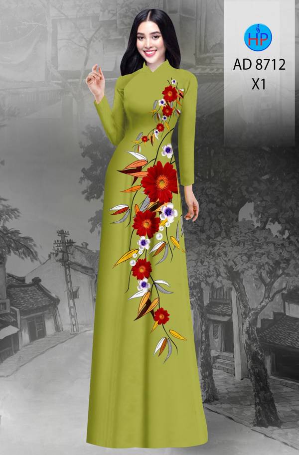 1 Set - Ao Dai - Traditional Vietnamese Long Dress Collections with Pants - Silk 3D - All Size - Hoa Cuc