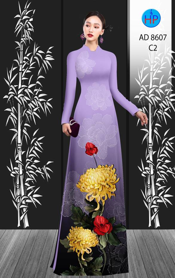1 Set - Ao Dai - Traditional Vietnamese Long Dress Collections with Pants - Silk 3D - All Size - Hoa Cuc