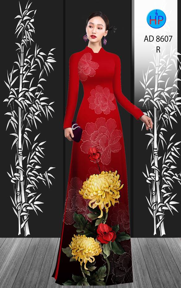 1 Set - Ao Dai - Traditional Vietnamese Long Dress Collections with Pants - Silk 3D - All Size - Hoa Cuc