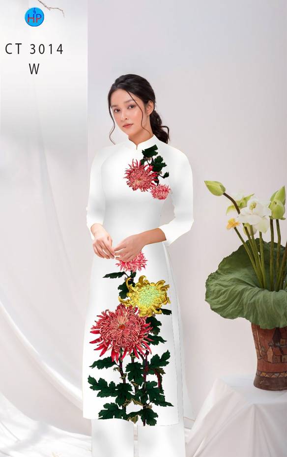 1 Set - Ao Dai - Traditional Vietnamese Long Dress Collections with Pants - Silk 3D - All Size - Hoa Cuc