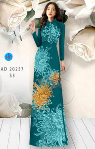 1 Set - Ao Dai - Traditional Vietnamese Long Dress Collections with Pants - Silk 3D - All Size - Hoa Cuc