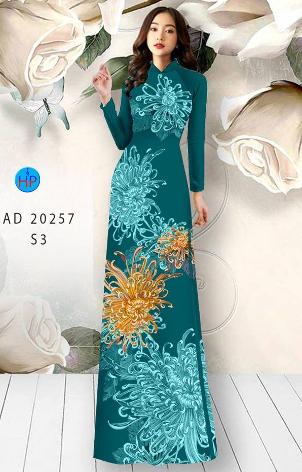 1 Set - Ao Dai - Traditional Vietnamese Long Dress Collections with Pants - Silk 3D - All Size - Hoa Cuc
