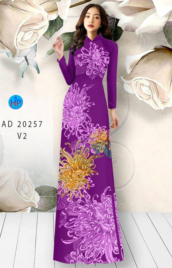 1 Set - Ao Dai - Traditional Vietnamese Long Dress Collections with Pants - Silk 3D - All Size - Hoa Cuc