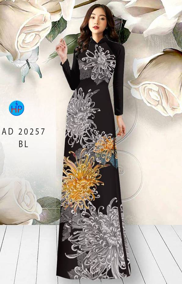 1 Set - Ao Dai - Traditional Vietnamese Long Dress Collections with Pants - Silk 3D - All Size - Hoa Cuc