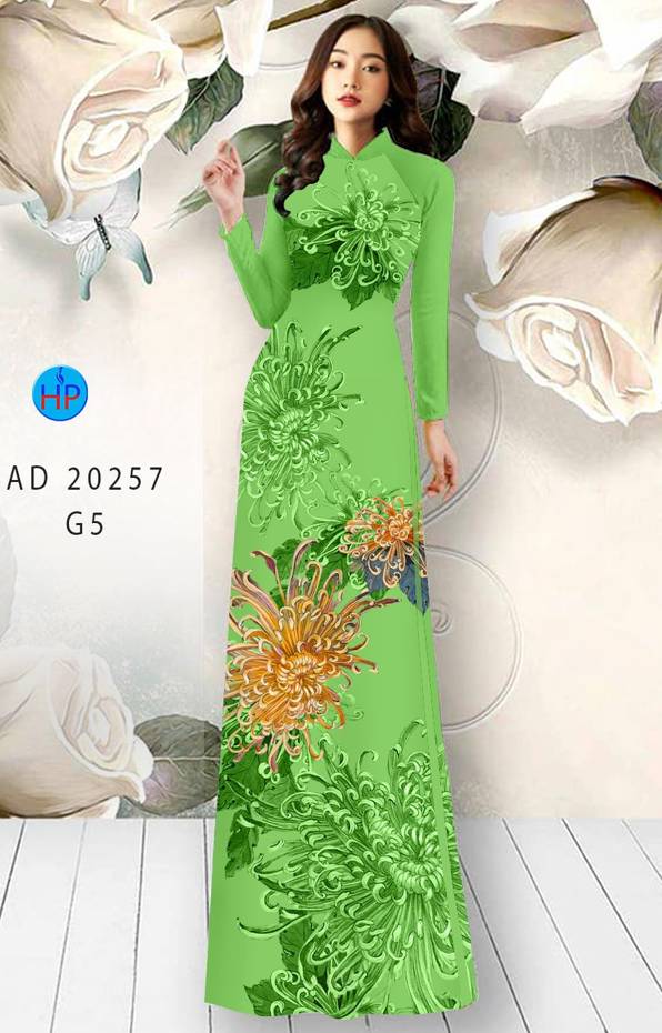 1 Set - Ao Dai - Traditional Vietnamese Long Dress Collections with Pants - Silk 3D - All Size - Hoa Cuc