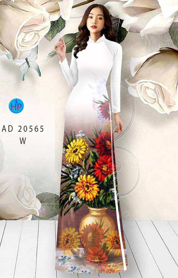 1 Set - Ao Dai - Traditional Vietnamese Long Dress Collections with Pants - Silk 3D - All Size - Hoa Cuc