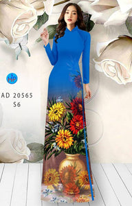 1 Set - Ao Dai - Traditional Vietnamese Long Dress Collections with Pants - Silk 3D - All Size - Hoa Cuc