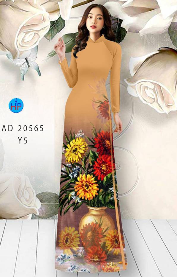 1 Set - Ao Dai - Traditional Vietnamese Long Dress Collections with Pants - Silk 3D - All Size - Hoa Cuc