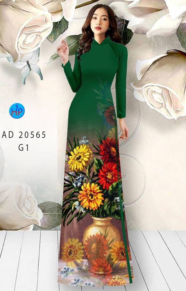 1 Set - Ao Dai - Traditional Vietnamese Long Dress Collections with Pants - Silk 3D - All Size - Hoa Cuc