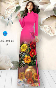 1 Set - Ao Dai - Traditional Vietnamese Long Dress Collections with Pants - Silk 3D - All Size - Hoa Cuc