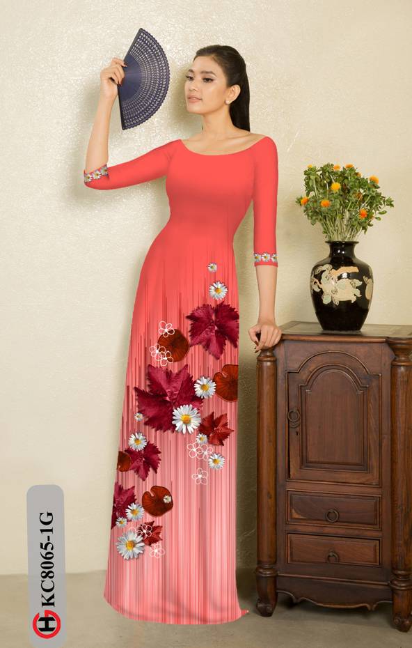 1 Set - Ao Dai - Traditional Vietnamese Long Dress Collections with Pants - Silk 3D - All Size - Hoa Cuc