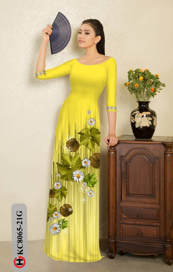 1 Set - Ao Dai - Traditional Vietnamese Long Dress Collections with Pants - Silk 3D - All Size - Hoa Cuc