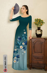 1 Set - Ao Dai - Traditional Vietnamese Long Dress Collections with Pants - Silk 3D - All Size - Hoa Cuc