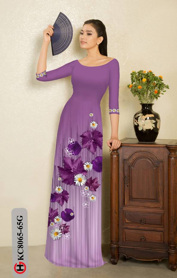 1 Set - Ao Dai - Traditional Vietnamese Long Dress Collections with Pants - Silk 3D - All Size - Hoa Cuc