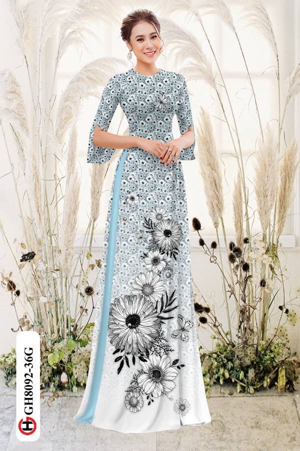 1 Set - Ao Dai - Traditional Vietnamese Long Dress Collections with Pants - Silk 3D - All Size - Hoa Cuc