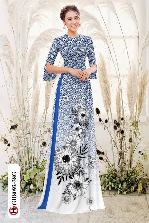 1 Set - Ao Dai - Traditional Vietnamese Long Dress Collections with Pants - Silk 3D - All Size - Hoa Cuc