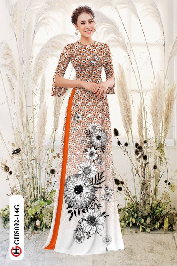 1 Set - Ao Dai - Traditional Vietnamese Long Dress Collections with Pants - Silk 3D - All Size - Hoa Cuc