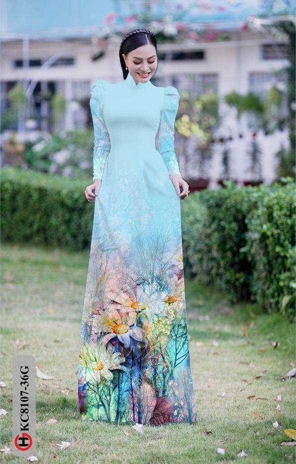1 Set - Ao Dai - Traditional Vietnamese Long Dress Collections with Pants - Silk 3D - All Size - Hoa Cuc
