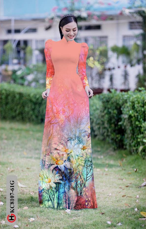 1 Set - Ao Dai - Traditional Vietnamese Long Dress Collections with Pants - Silk 3D - All Size - Hoa Cuc