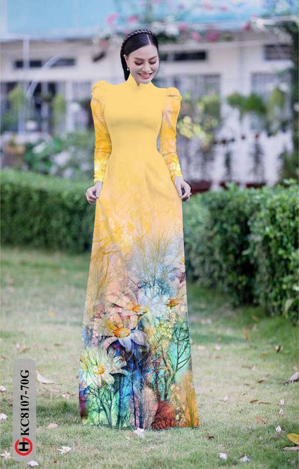 1 Set - Ao Dai - Traditional Vietnamese Long Dress Collections with Pants - Silk 3D - All Size - Hoa Cuc