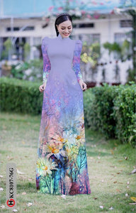 1 Set - Ao Dai - Traditional Vietnamese Long Dress Collections with Pants - Silk 3D - All Size - Hoa Cuc