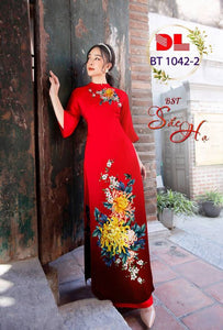 1 Set - Ao Dai - Traditional Vietnamese Long Dress Collections with Pants - Silk 3D - All Size - Hoa Cuc