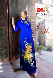 1 Set - Ao Dai - Traditional Vietnamese Long Dress Collections with Pants - Silk 3D - All Size - Hoa Cuc