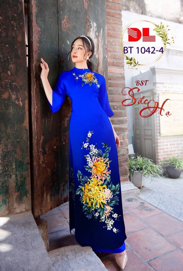 1 Set - Ao Dai - Traditional Vietnamese Long Dress Collections with Pants - Silk 3D - All Size - Hoa Cuc
