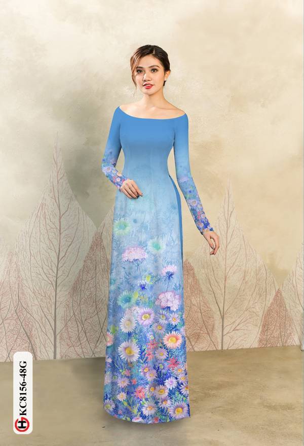 1 Set - Ao Dai - Traditional Vietnamese Long Dress Collections with Pants - Silk 3D - All Size - Hoa Cuc