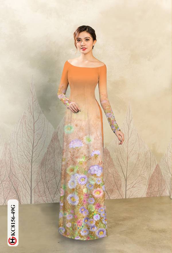 1 Set - Ao Dai - Traditional Vietnamese Long Dress Collections with Pants - Silk 3D - All Size - Hoa Cuc