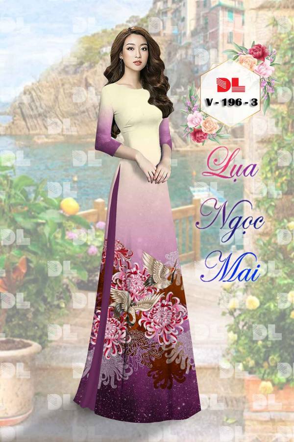 1 Set - Ao Dai - Traditional Vietnamese Long Dress Collections with Pants - Silk 3D - All Size - Hoa Cuc